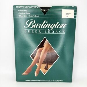 VTG Burlington Sheer Legacy Tummy & Hip Control‎ Pantyhose Black Medium NIP